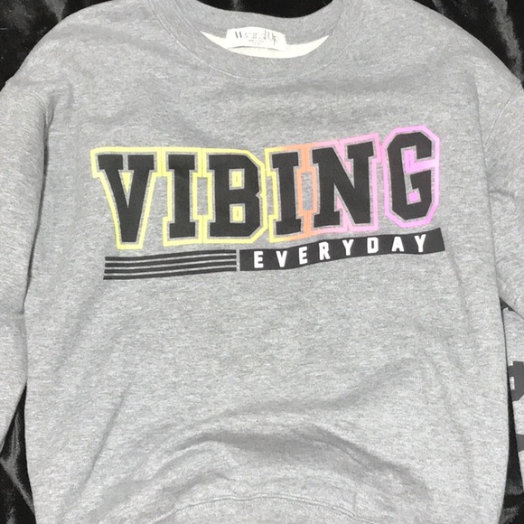 Wound Up Tops - Vibing All Day Sweatshirt | Neon & Gray.| Large